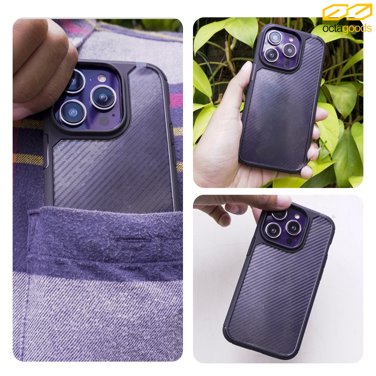 Case iPhone 14 Pro Max Plus OctaGoods Carbon Clear Anti Crack Casing
