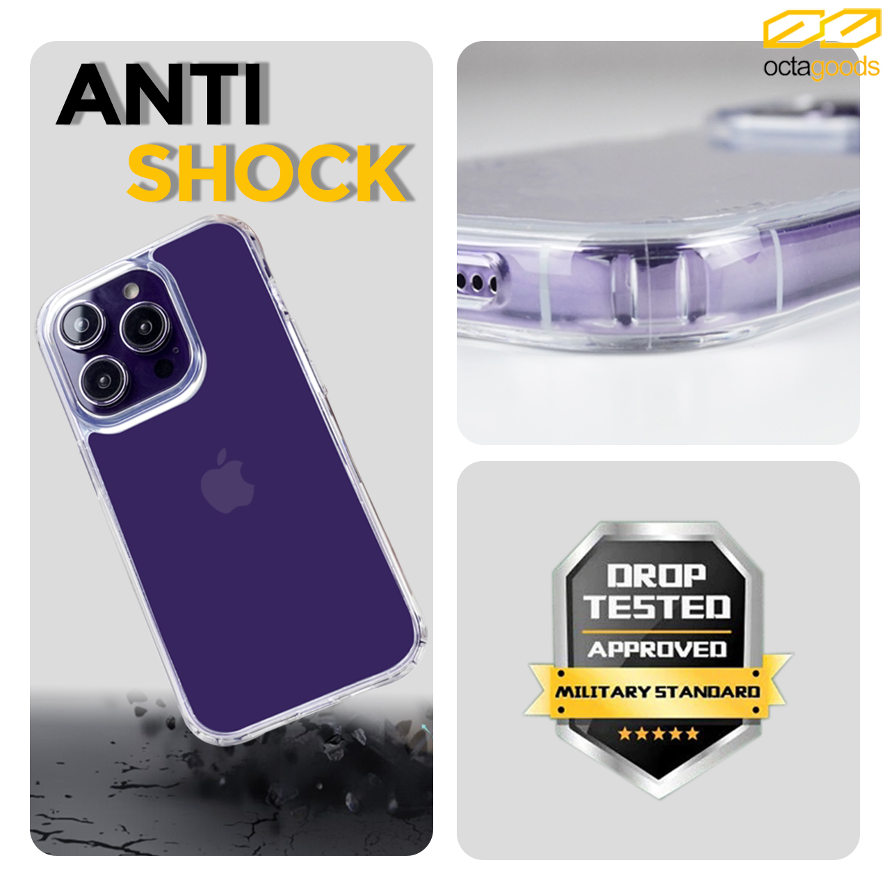 Case iPhone 14 Pro Max Plus OctaGoods Dual Clear X Anti Crack Casing