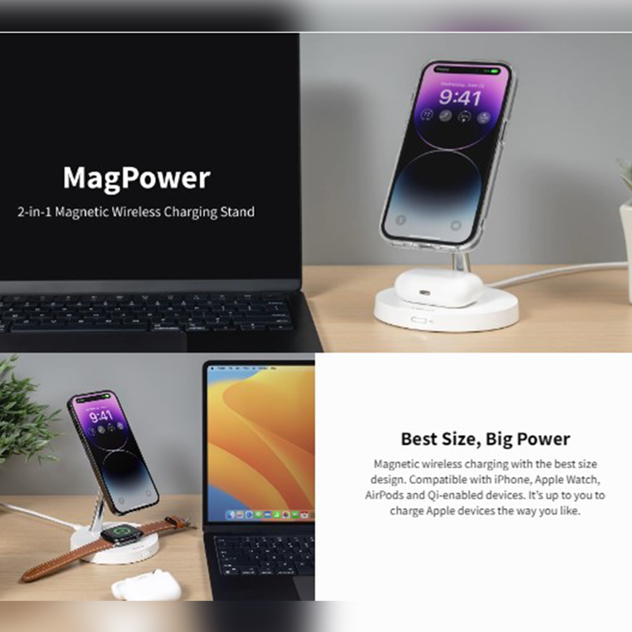 Magnetic Wireless Charging SwitchEasy MagPower 2 in 1 Stand Dock Pad
