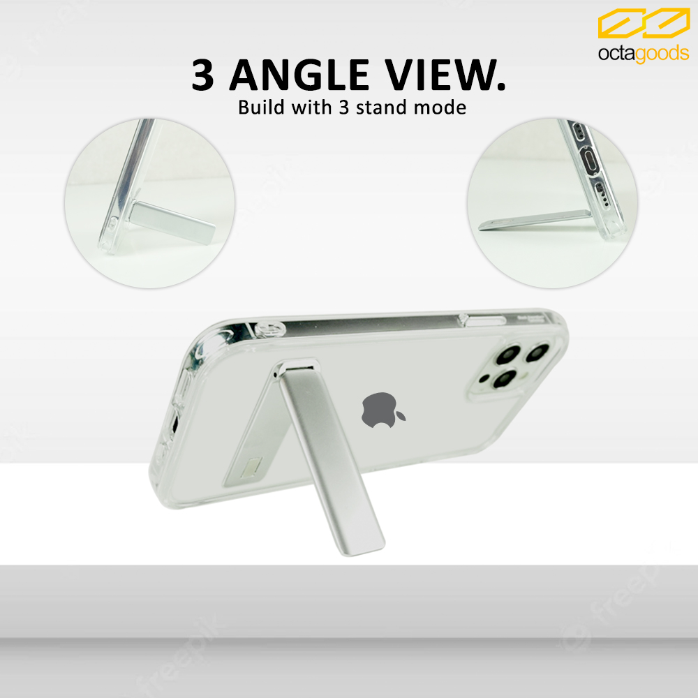 Case iPhone 13 Pro Max Mini Octagoods Hybrid S Clear Slim Stand Casing