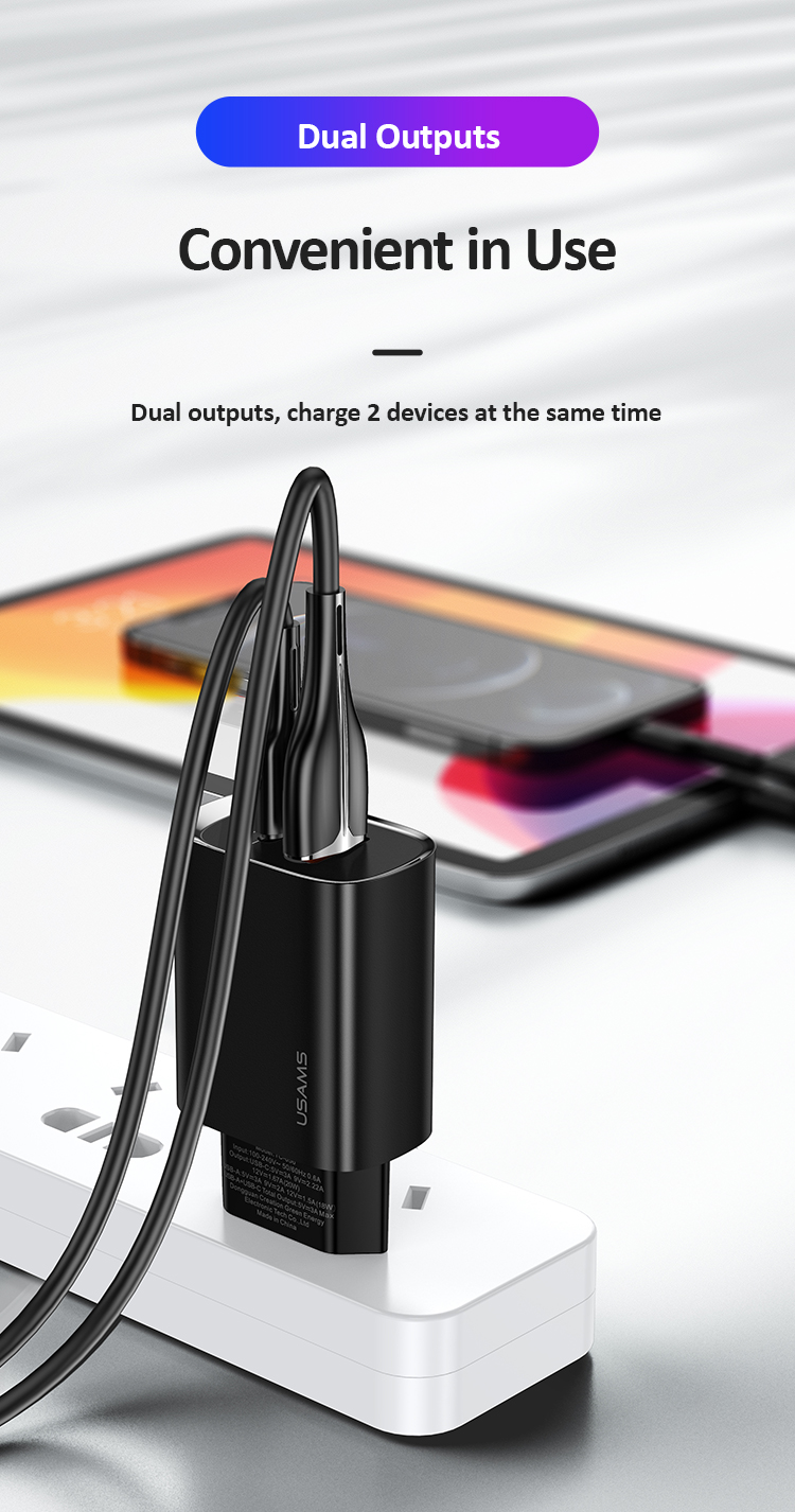 Adapter Charger USAMS T35 USB A Type C Fast Charging PD QC 3.0 Adaptor