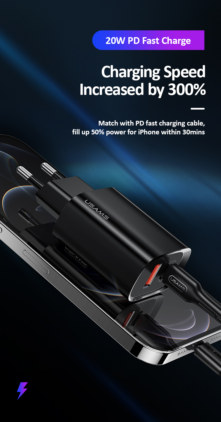 Adapter Charger USAMS T35 USB A Type C Fast Charging PD QC 3.0 Adaptor