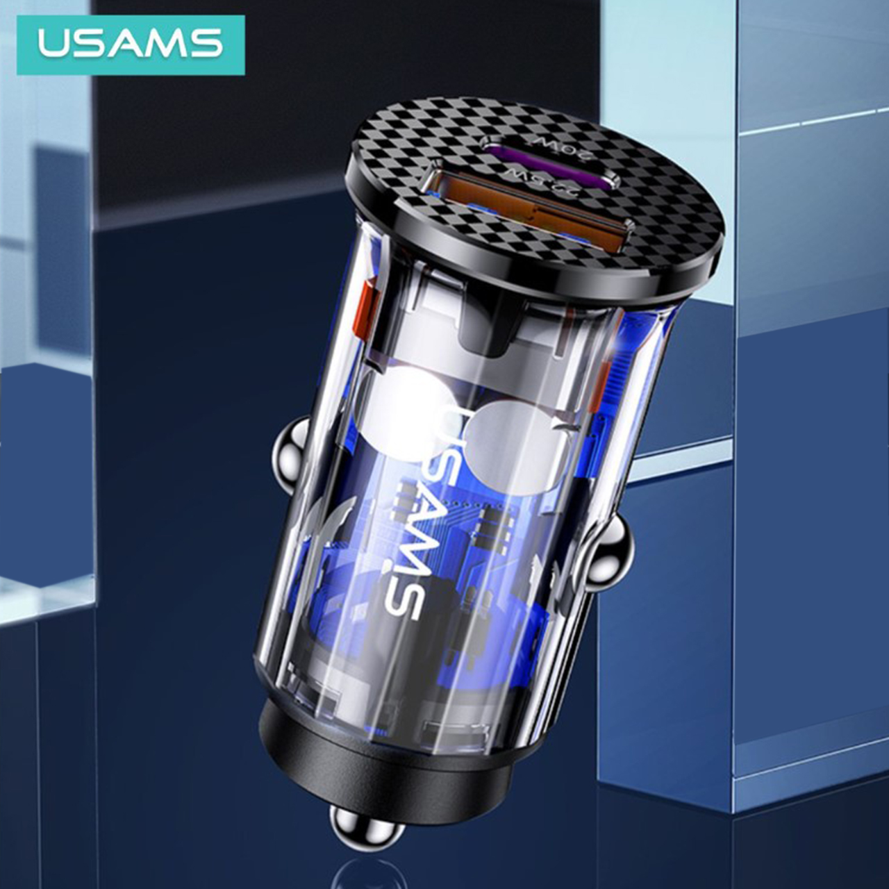 Car Charger Dual USB A/Type C Usams 42.5W PD QC 3.0 Mini Fast Charging