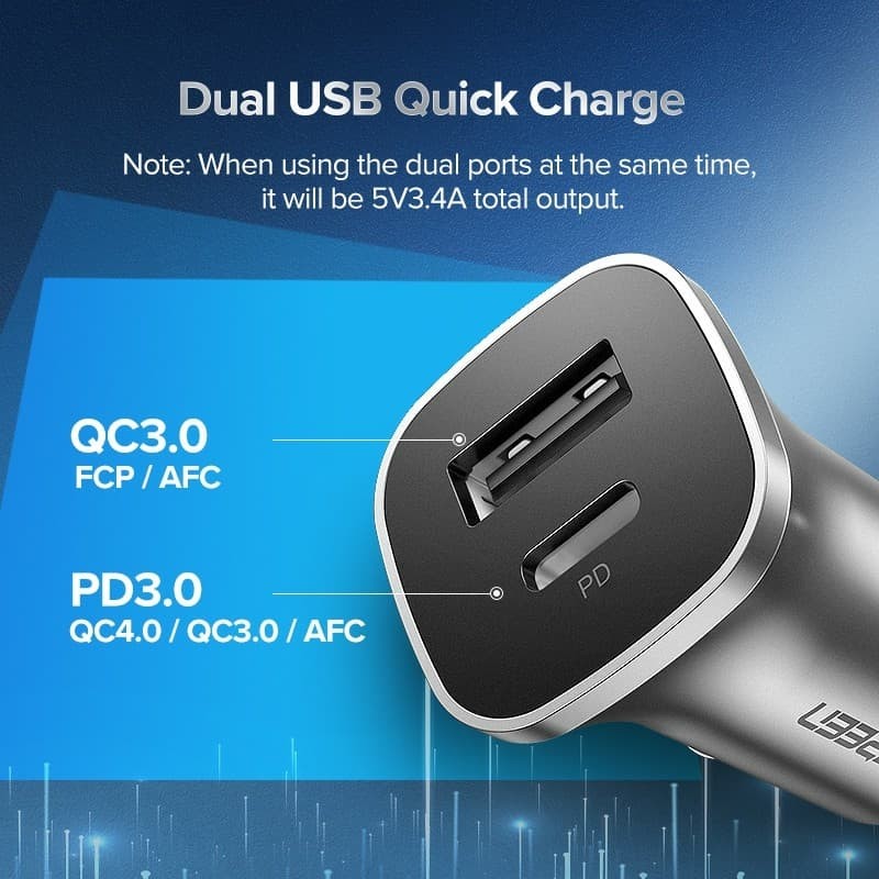 Car Charger Dual Port / Socket UGREEN USB 18W /C 20W PD QC Fast Charge