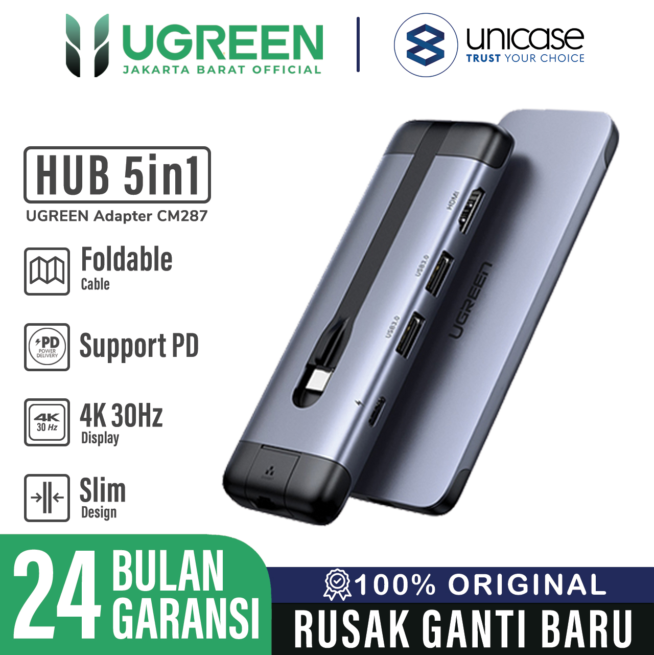 Adapter Converter HUB 5 in 1 UGREEN USB Type C PD 4K Laptop Macbook