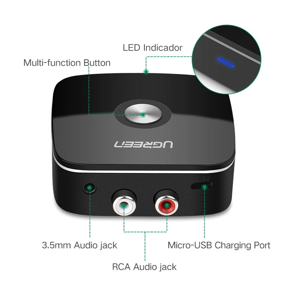 UGREEN Wireless Bluetooth 5.1 Audio Receiver with 3.5mm and 2RCA Adapter - apt-X CM106 40759-1