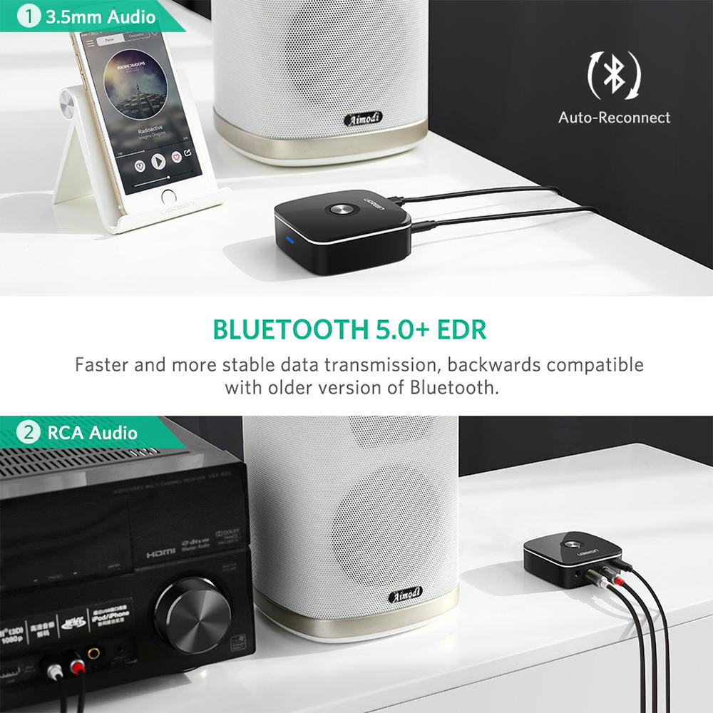UGREEN Wireless Bluetooth 5.1 Audio Receiver with 3.5mm and 2RCA Adapter - apt-X CM106 40759-1