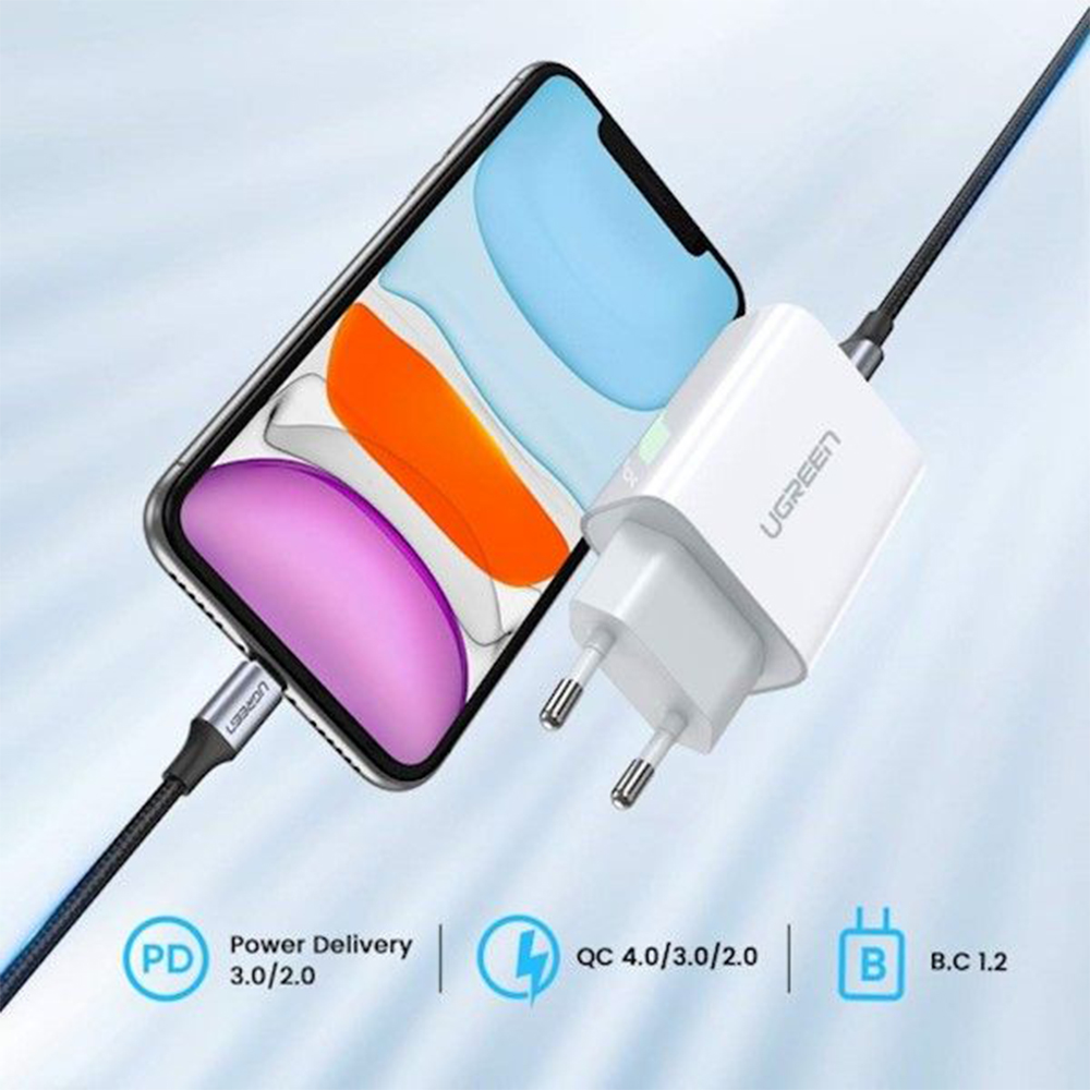 UGREEN Wall Charger USB C PD 20W Fast Charger (+ USB C to Lightning MFI Cable) - Black EU CD137 50799-1