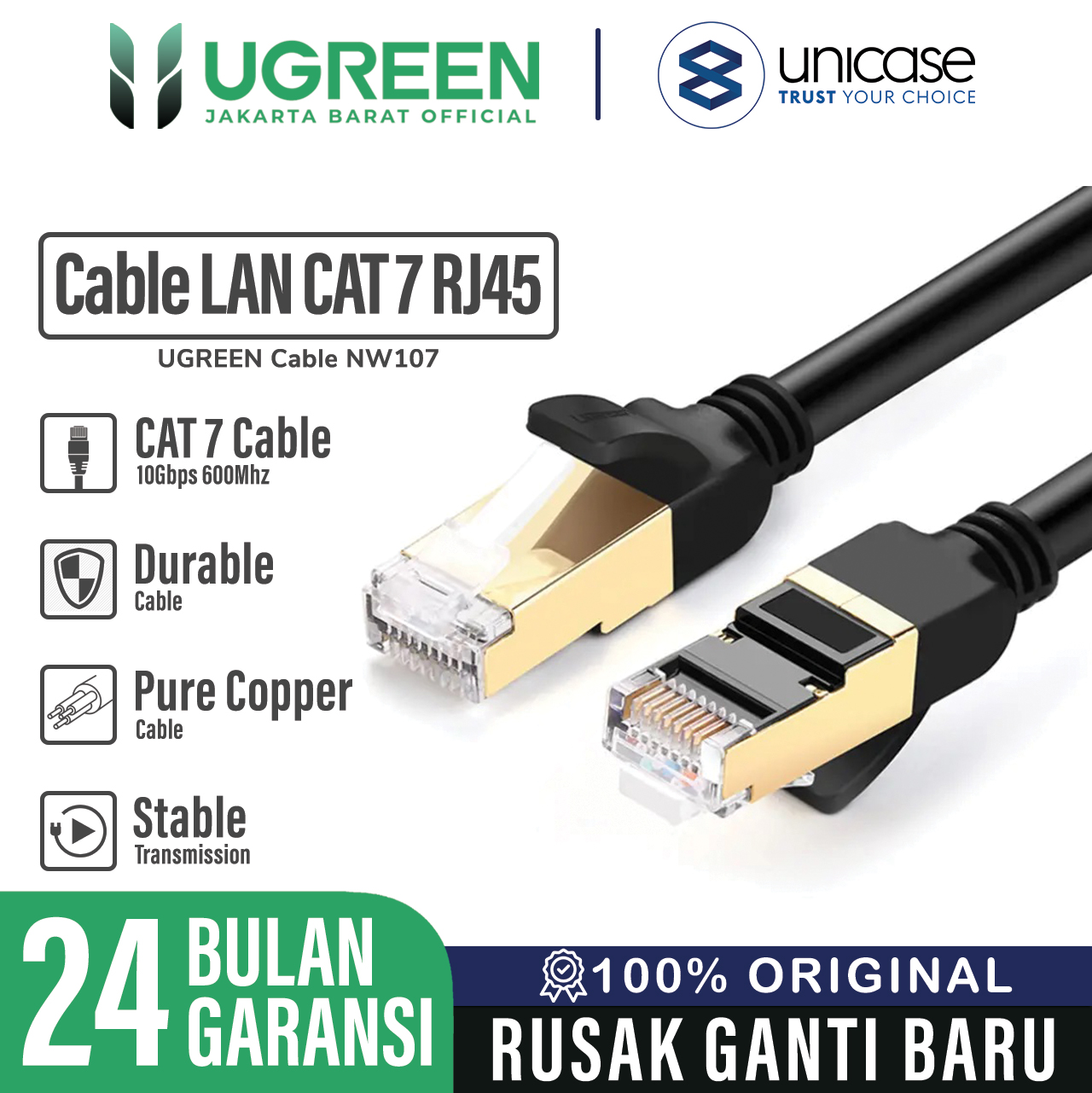 Cable LAN CAT 7 RJ45 UGREEN Ethernet 10Gbps 600Mhz FTP Internet Kabel