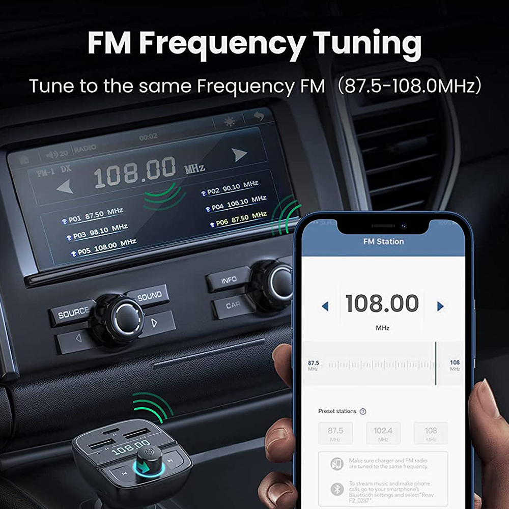 Car Charger UGREEN FM Modulator Bluetooth 5.0 USB A / C PD QC 3.0 TF