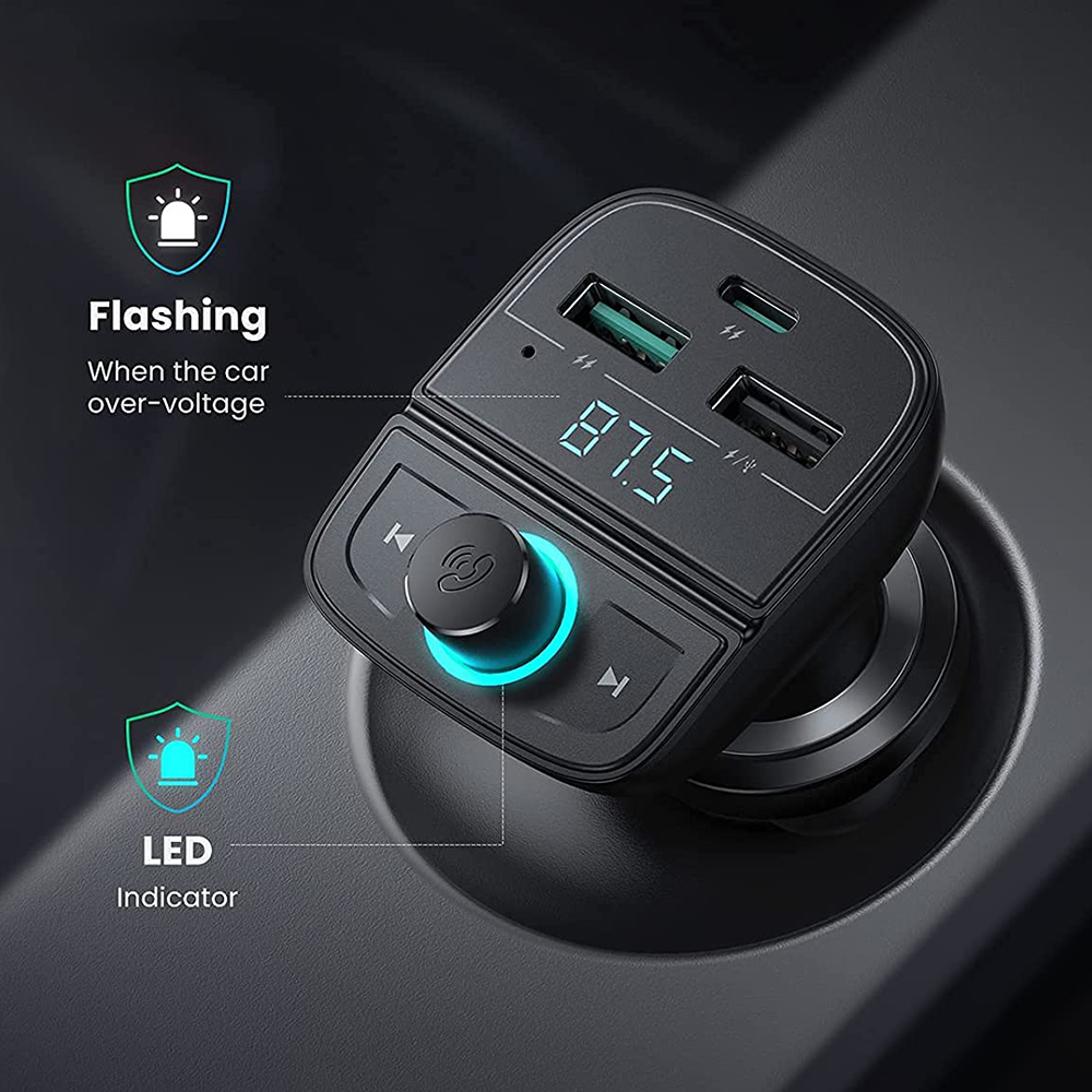 Car Charger UGREEN FM Modulator Bluetooth 5.0 USB A / C PD QC 3.0 TF
