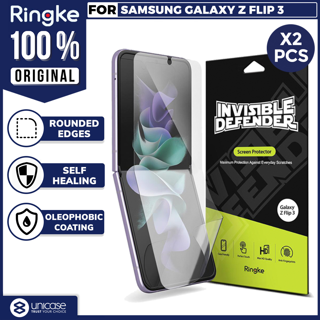 Ringke Galaxy Z Flip 3 Screen Protector Full Cover (2Pack) - Clear S19P043