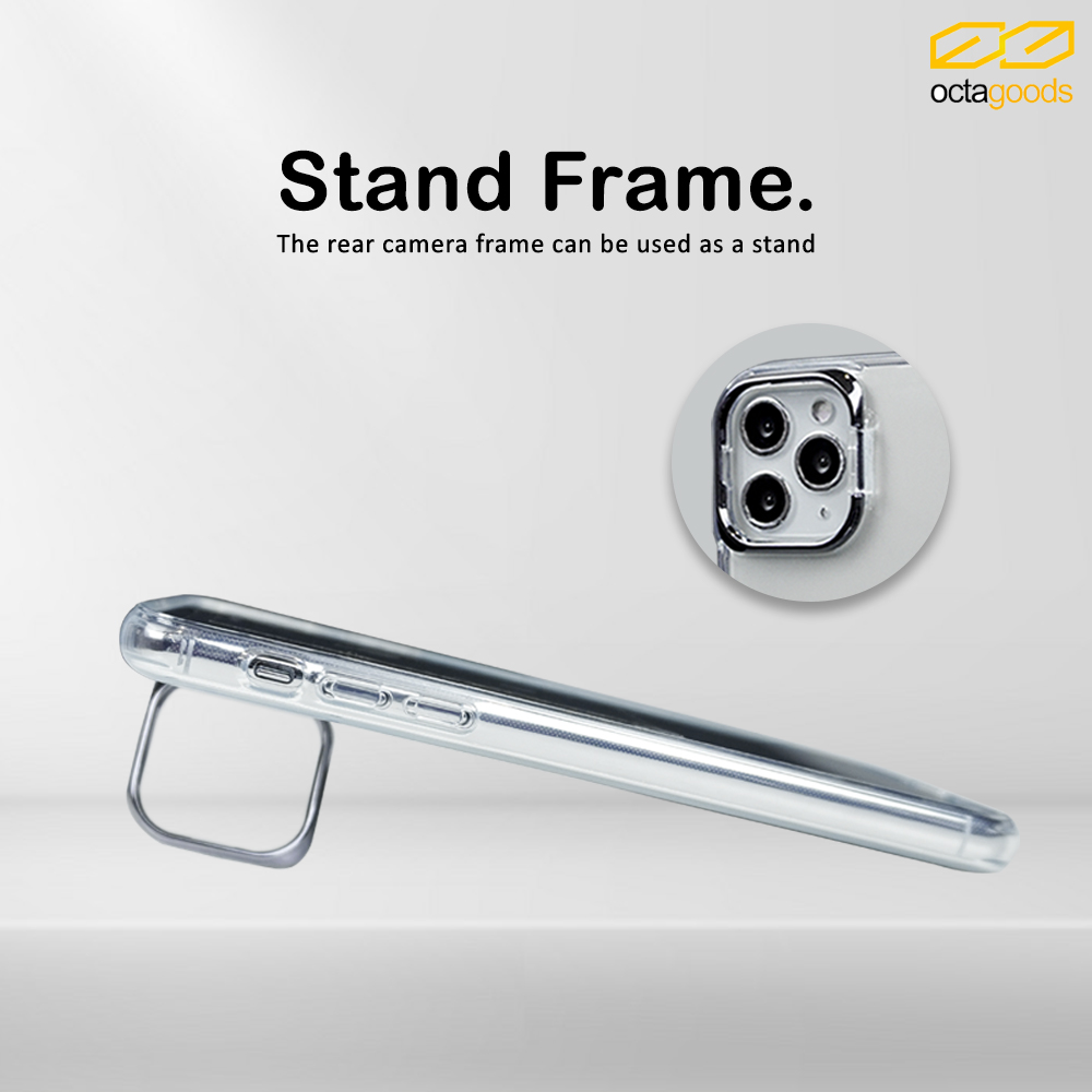 Case iPhone 11 Pro Max Octagoods Camera Frame Cover Stand Clear Casing