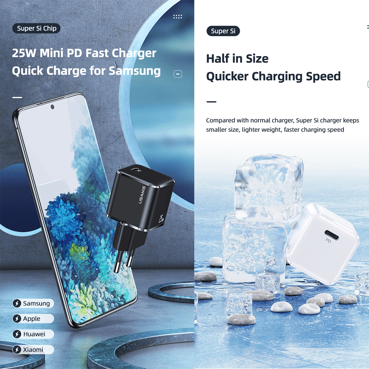 Wall Charger Type C USAMS T42 Fast Charging PD QC 25W Kepala Adaptor