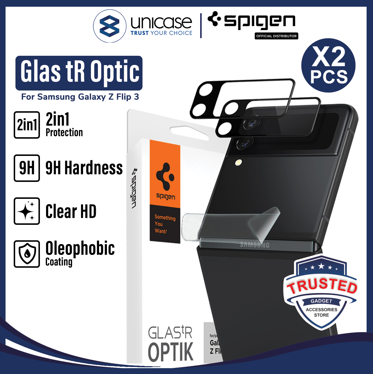 Spigen Galaxy Z Flip 3 Camera Lens Protector + Neo Flex Hinge Protector Film 2 Pack GlastR Optik - Black AGL03155