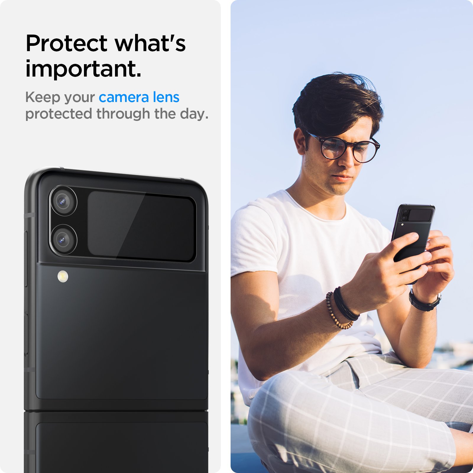 Spigen Galaxy Z Flip 3 Camera Lens Protector + Neo Flex Hinge Protector Film 2 Pack GlastR Optik - Black AGL03155