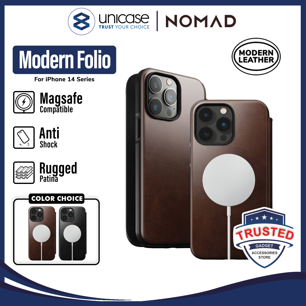 Case iPhone 14 Pro Max Plus Nomad Modern Leather Folio MagSafe Casing