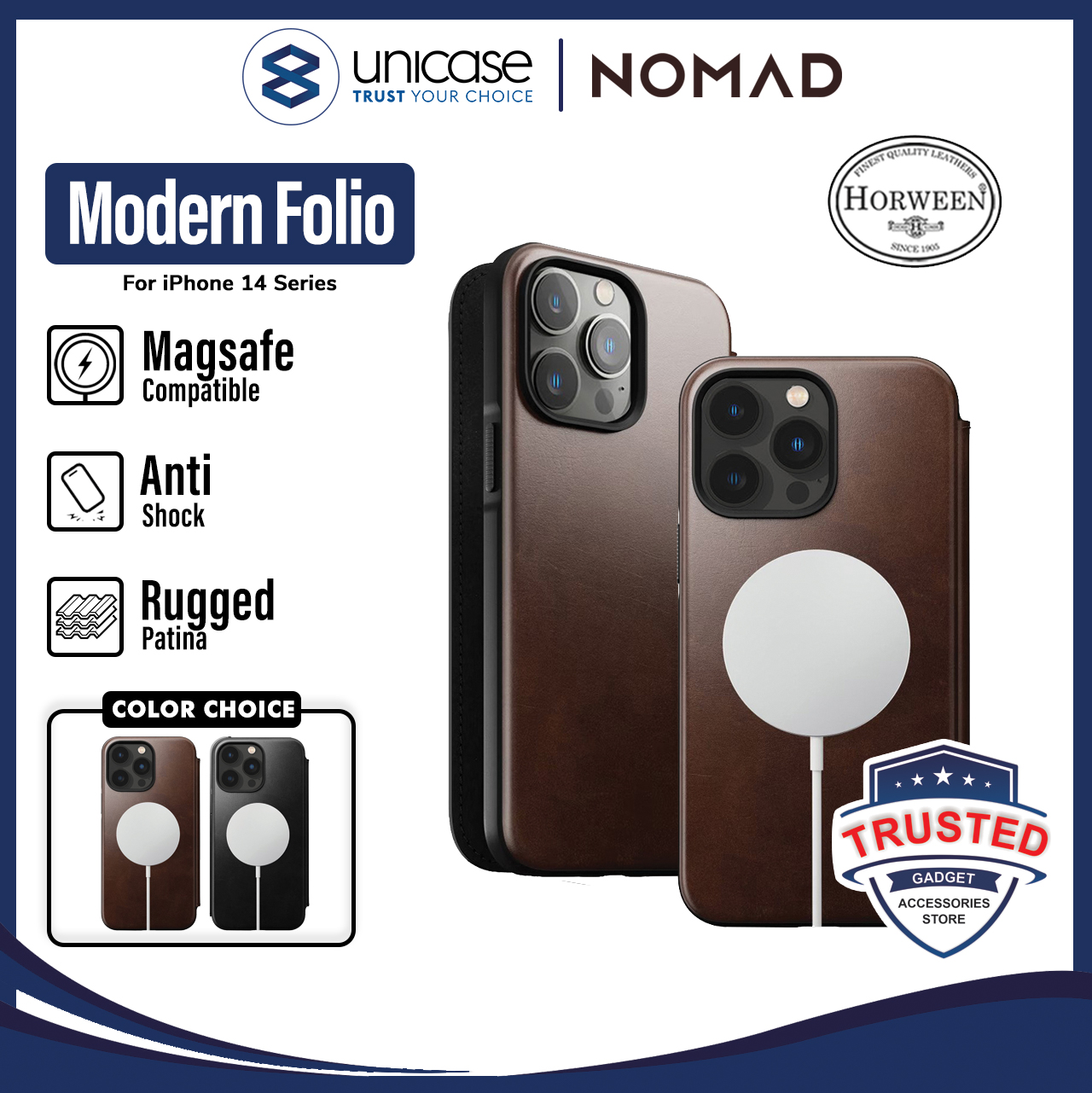 Case iPhone 14 Pro Max Plus Nomad Modern Leather Folio MagSafe Casing