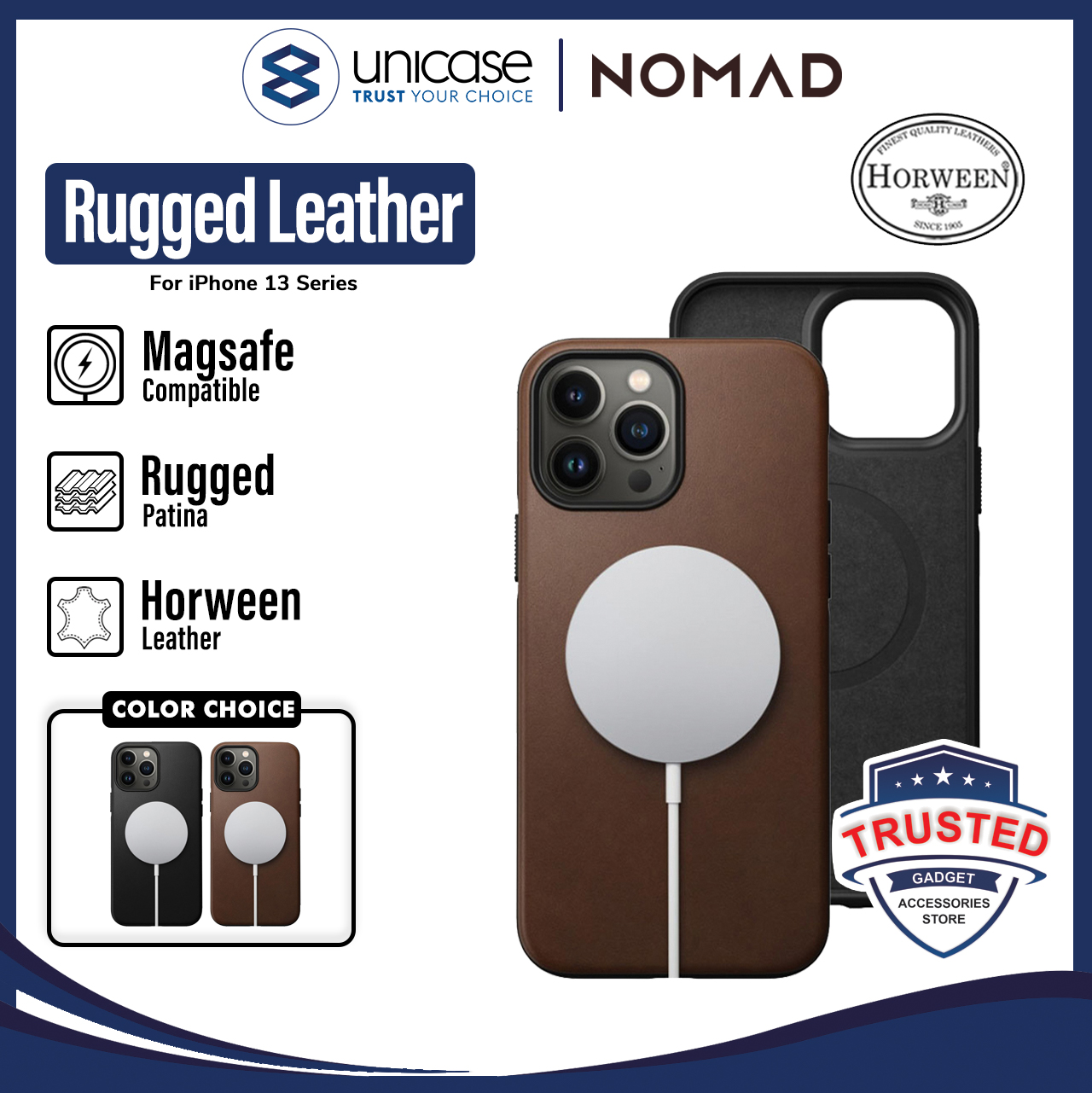 Case iPhone 13 Pro Max Mini Nomad Rugged Leather MagSafe Hybrid Casing
