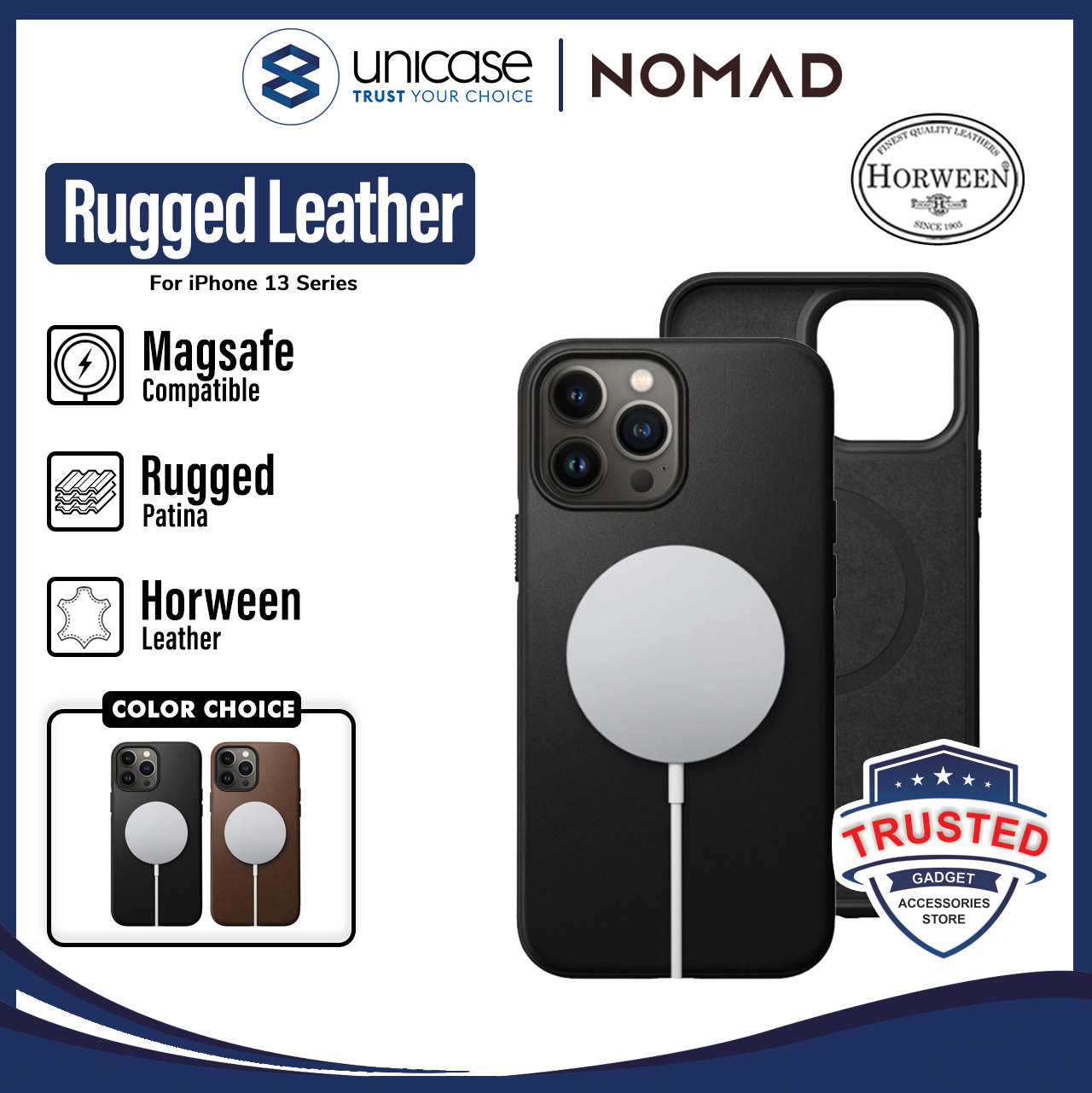 Case iPhone 13 Pro Max Mini Nomad Rugged Leather MagSafe Hybrid Casing