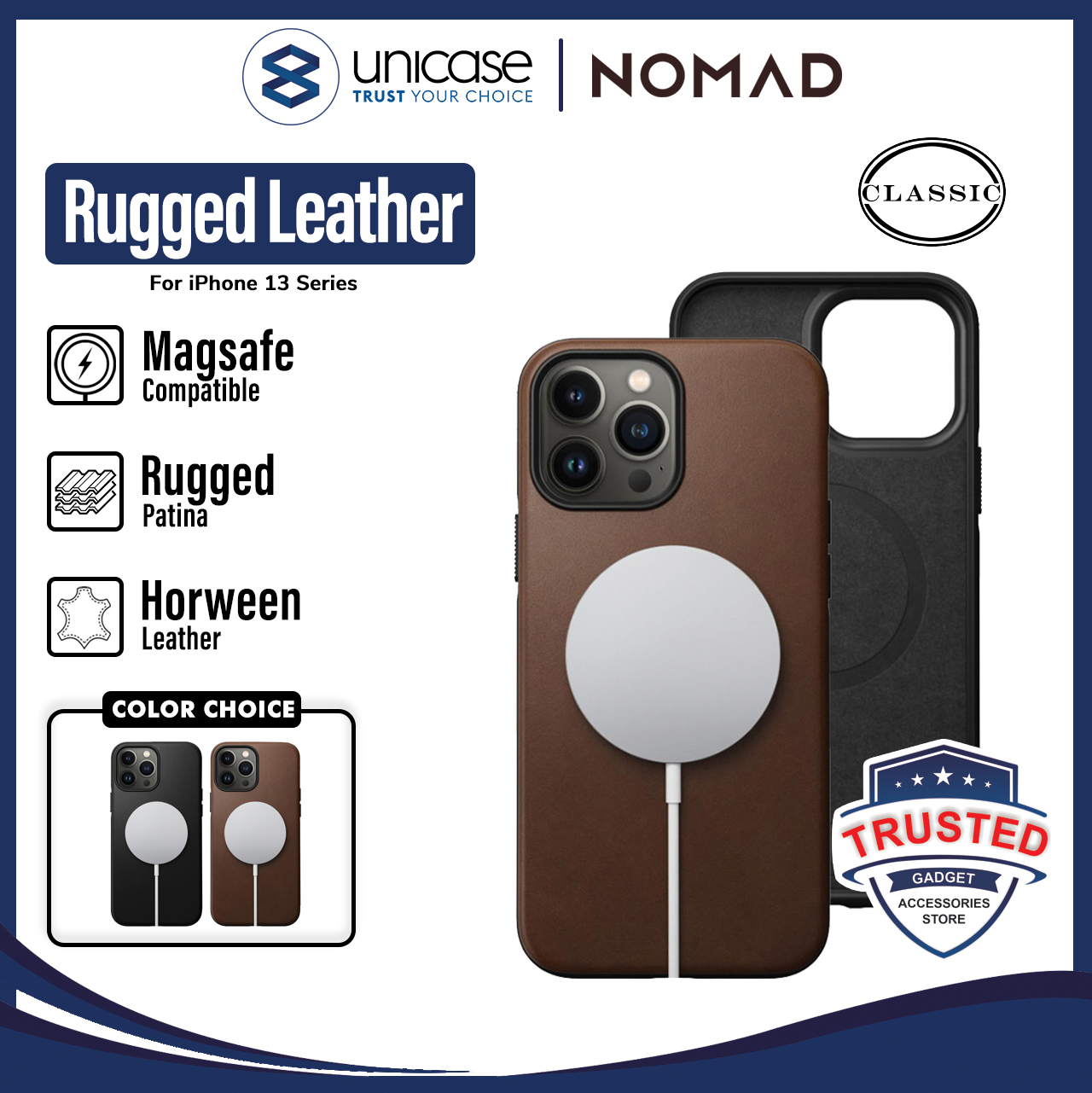Case iPhone 13 Pro Max Mini Nomad Rugged Leather MagSafe Hybrid Casing