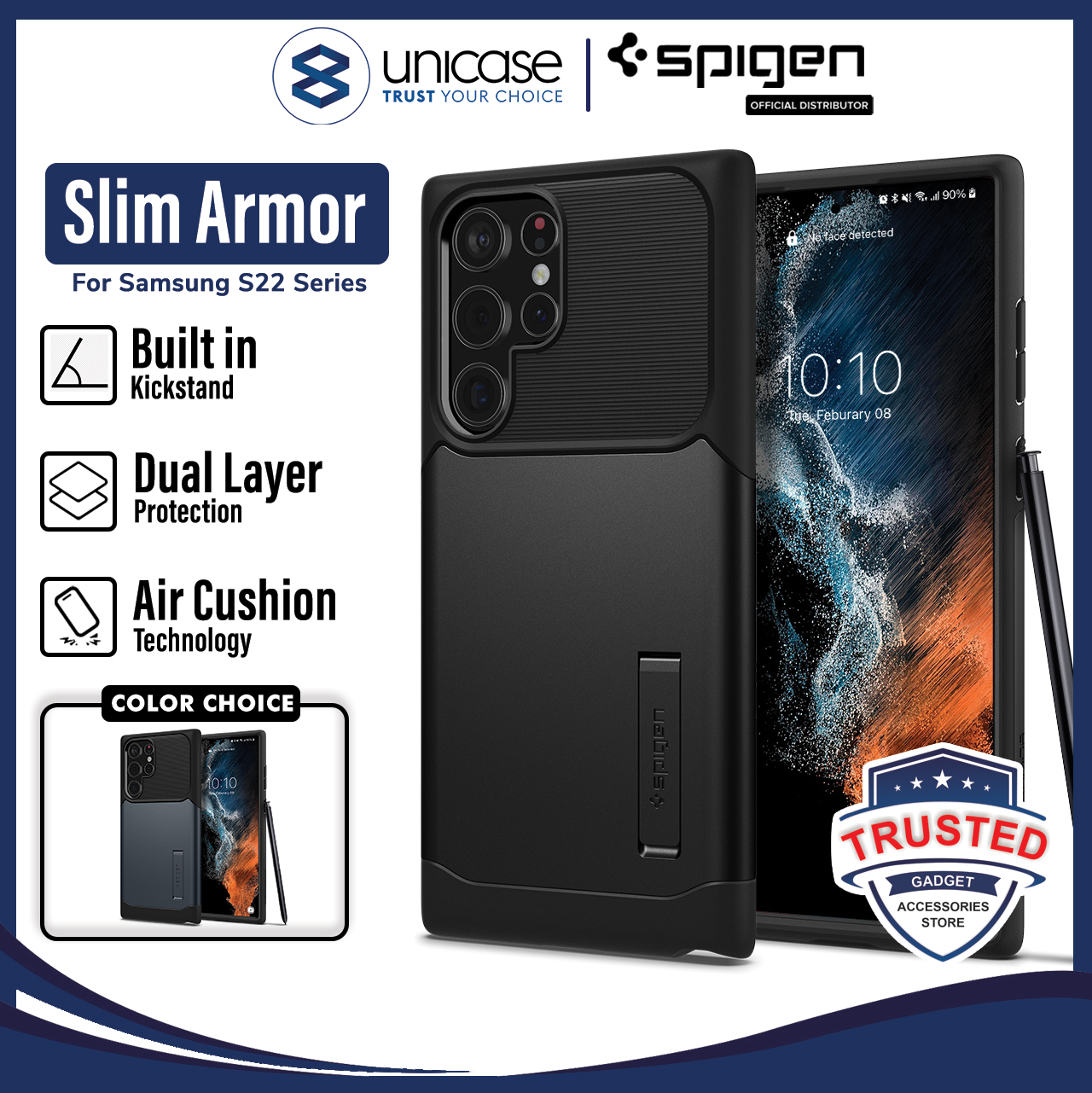 Case Samsung Galaxy S22 Ultra Plus Spigen Slim Armor Stand Casing