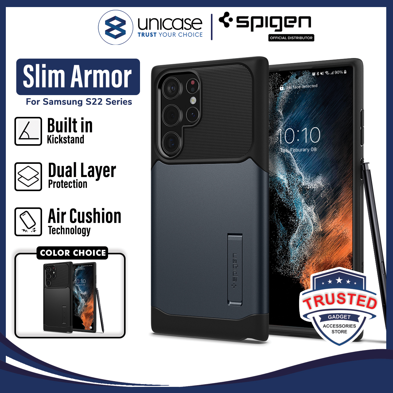 Case Samsung Galaxy S22 Ultra Plus Spigen Slim Armor Stand Casing
