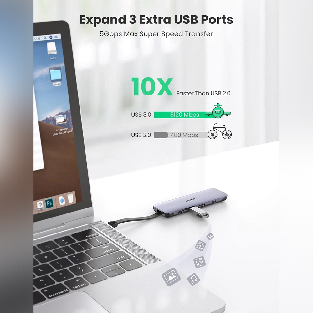 Adapter Converter HUB 9 in 1 UGREEN USB Type C PD HDMI 4K RJ45 Laptop