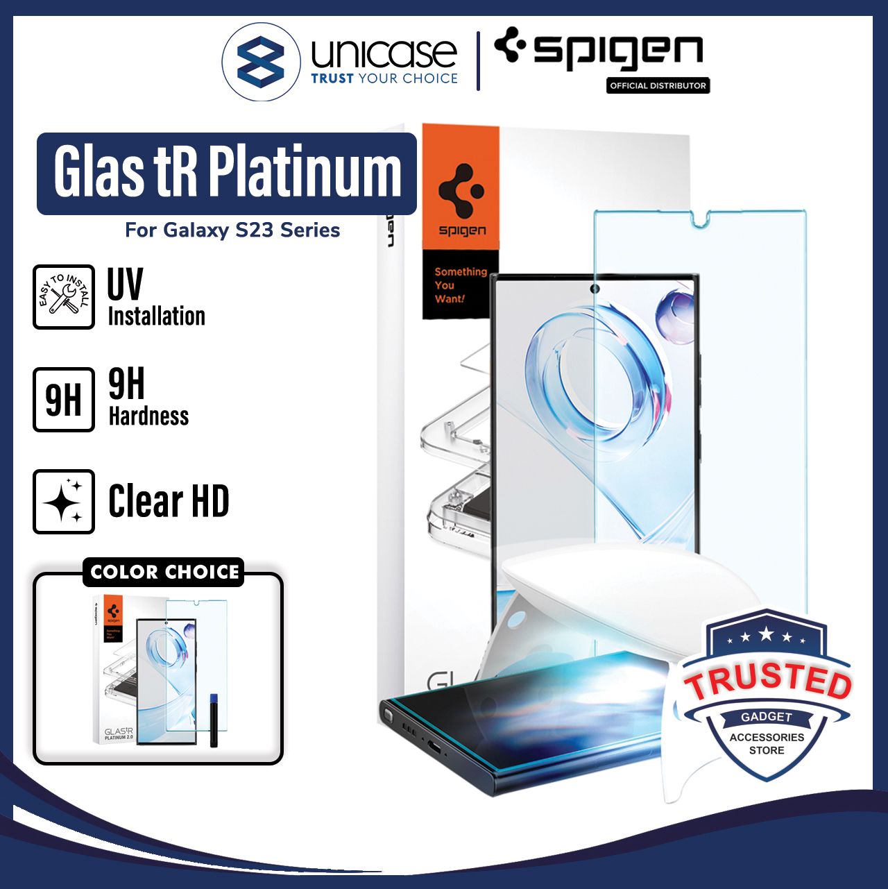 Tempered Glass UV Samsung Galaxy S23 Ultra Plus Spigen Platinum Tray