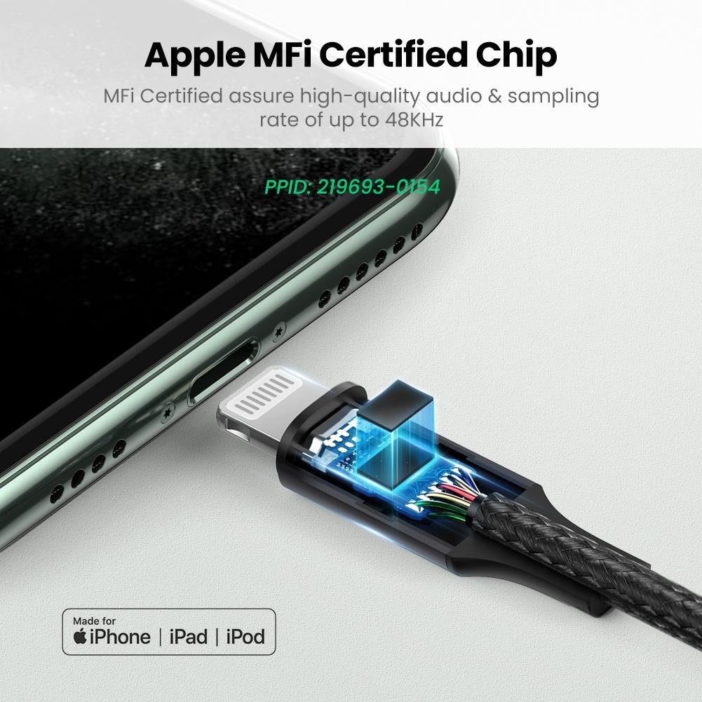 Cable Aux Audio 3.5mm to Lightning  MFi male to male Braided Cable