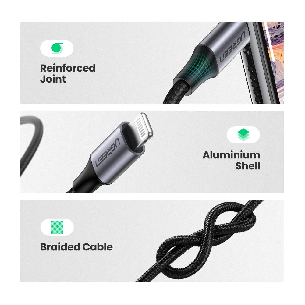 Cable Aux Audio 3.5mm to Lightning  MFi male to male Braided Cable