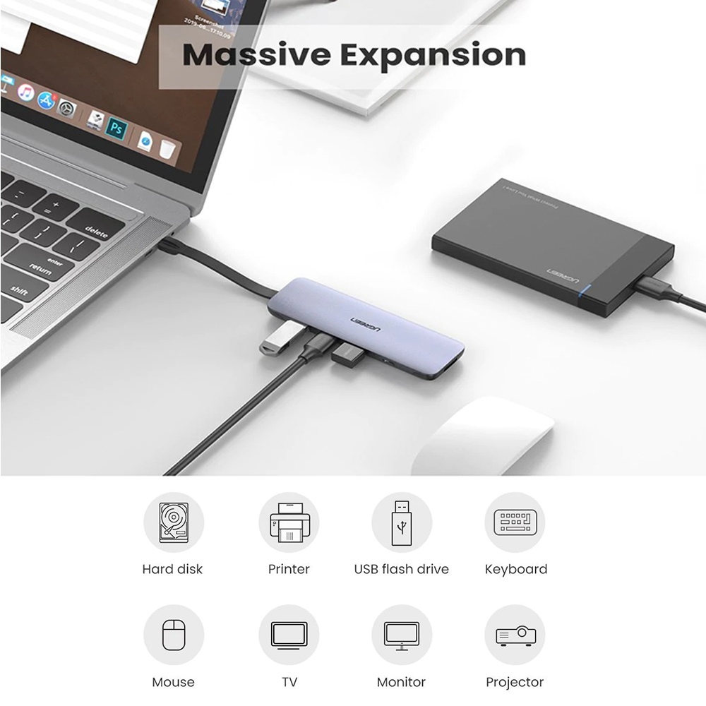 Adapter Converter HUB 5 in 1 UGREEN USB Type C PD 4K Laptop Macbook