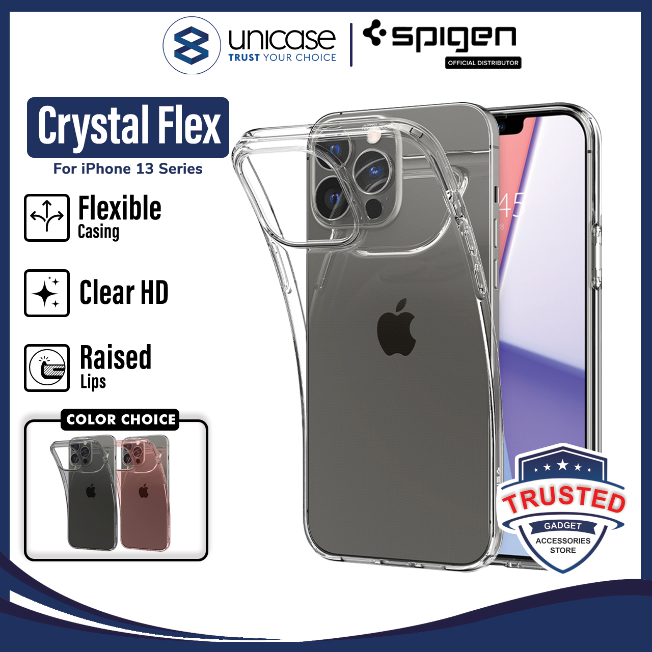 Case iPhone 13 Pro Max 13 Mini Spigen Crystal Flex Clear TPU Casing