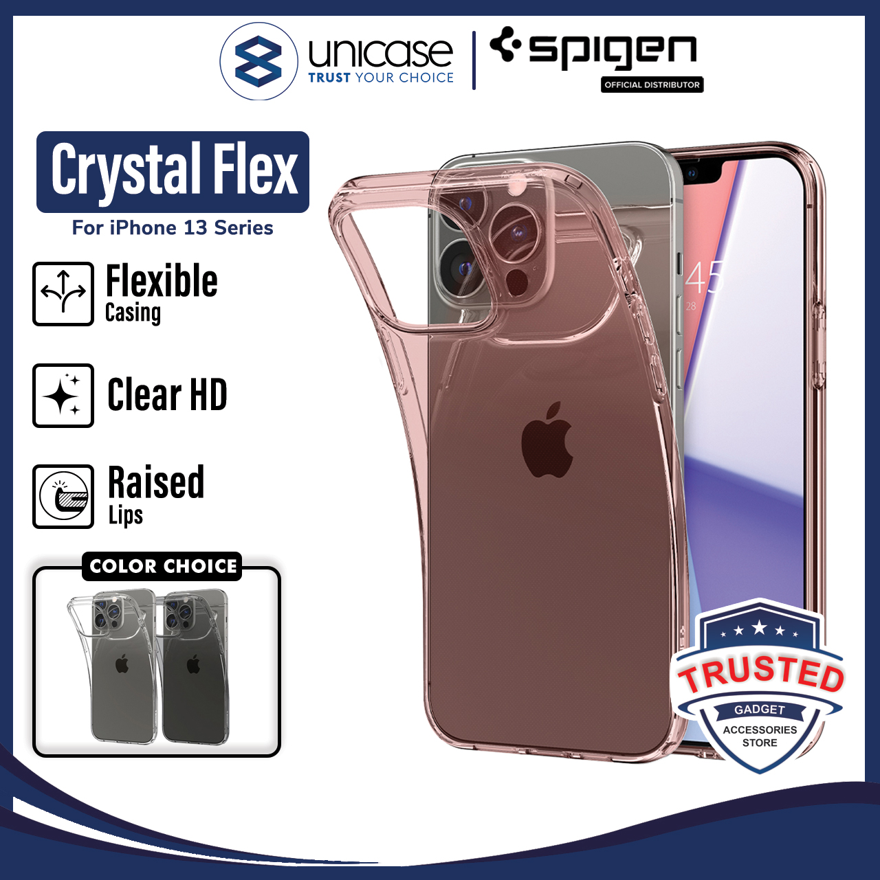 Case iPhone 13 Pro Max 13 Mini Spigen Crystal Flex Clear TPU Casing