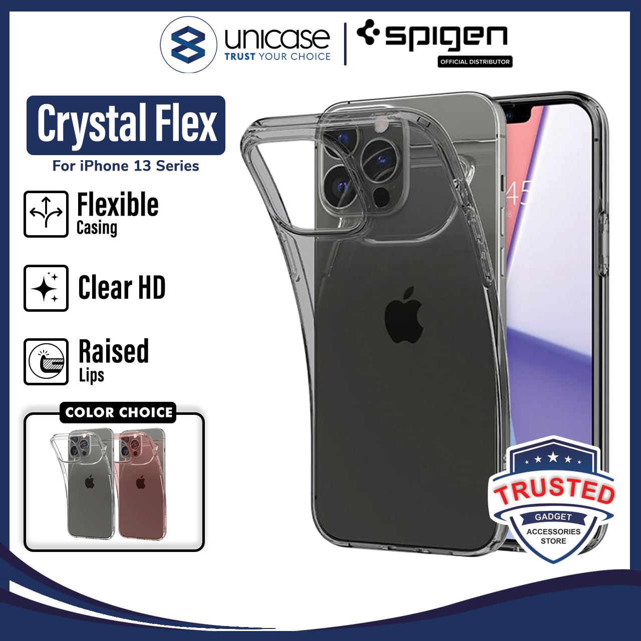 Case iPhone 13 Pro Max 13 Mini Spigen Crystal Flex Clear TPU Casing