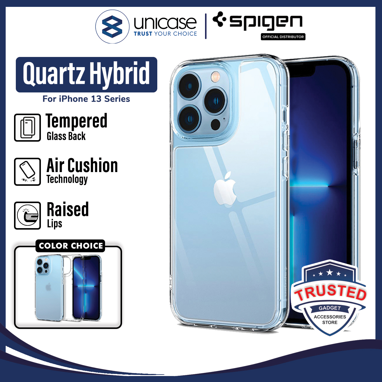 Case iPhone 13 Pro Max 13 Mini Spigen Quartz Hybrid Glass Casing