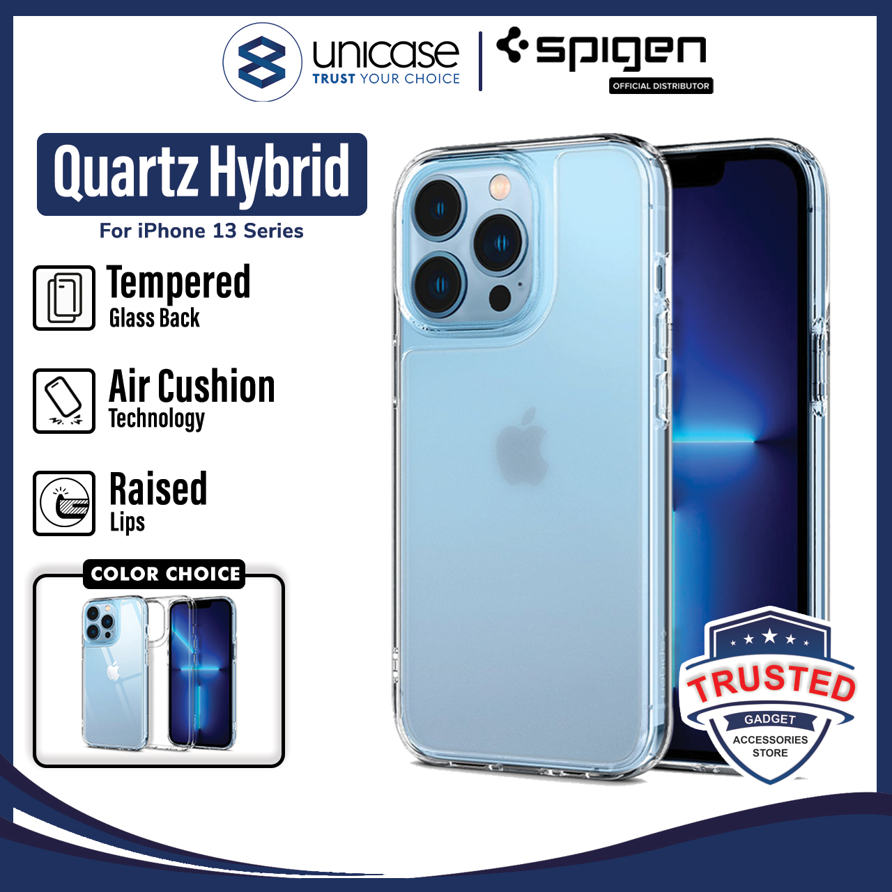 Case iPhone 13 Pro Max 13 Mini Spigen Quartz Hybrid Glass Casing