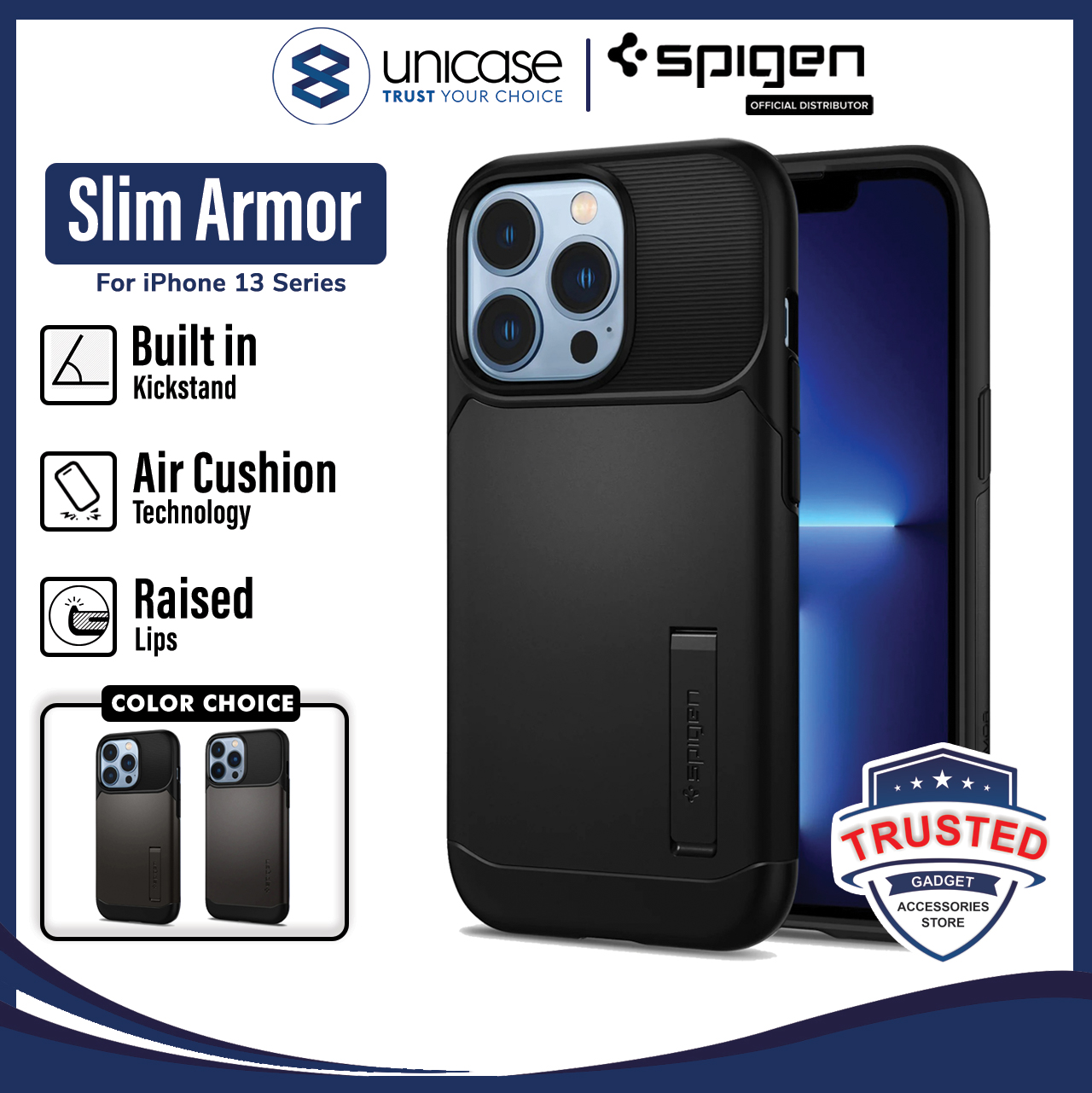 Case iPhone 13 Pro Max 13 Mini Spigen Slim Armor MagSafe/ Stand Casing
