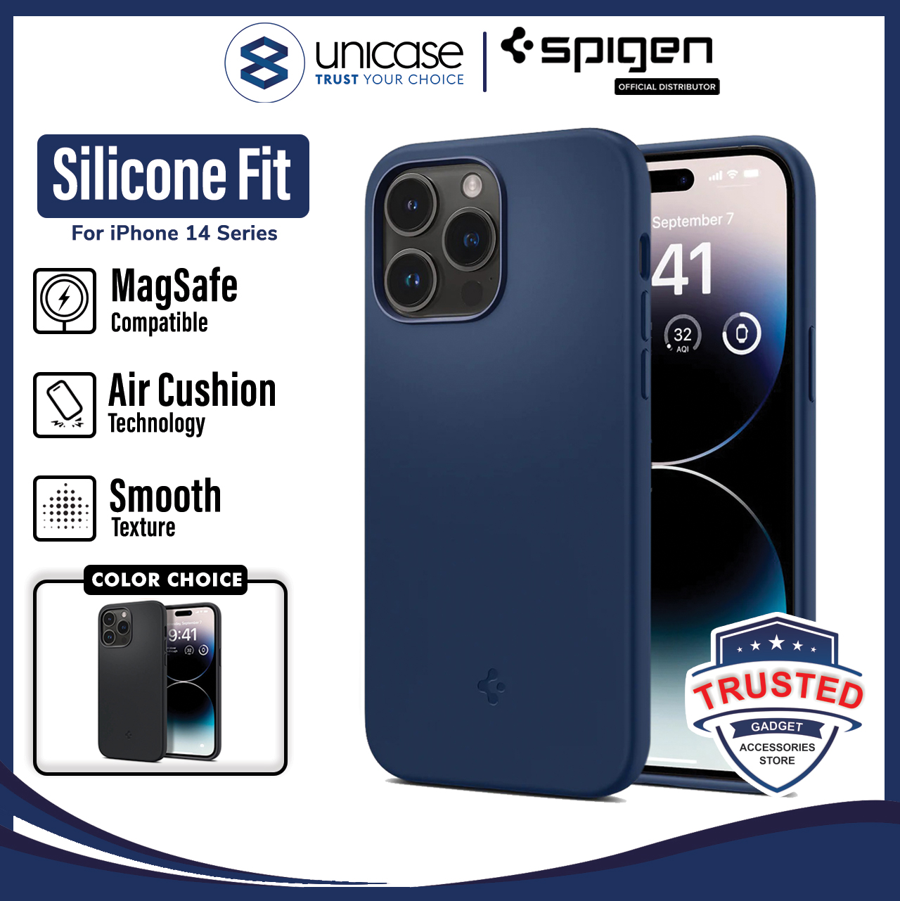 Case iPhone 14 Pro Max Plus Spigen Silicone Fit MagSafe Matte Casing