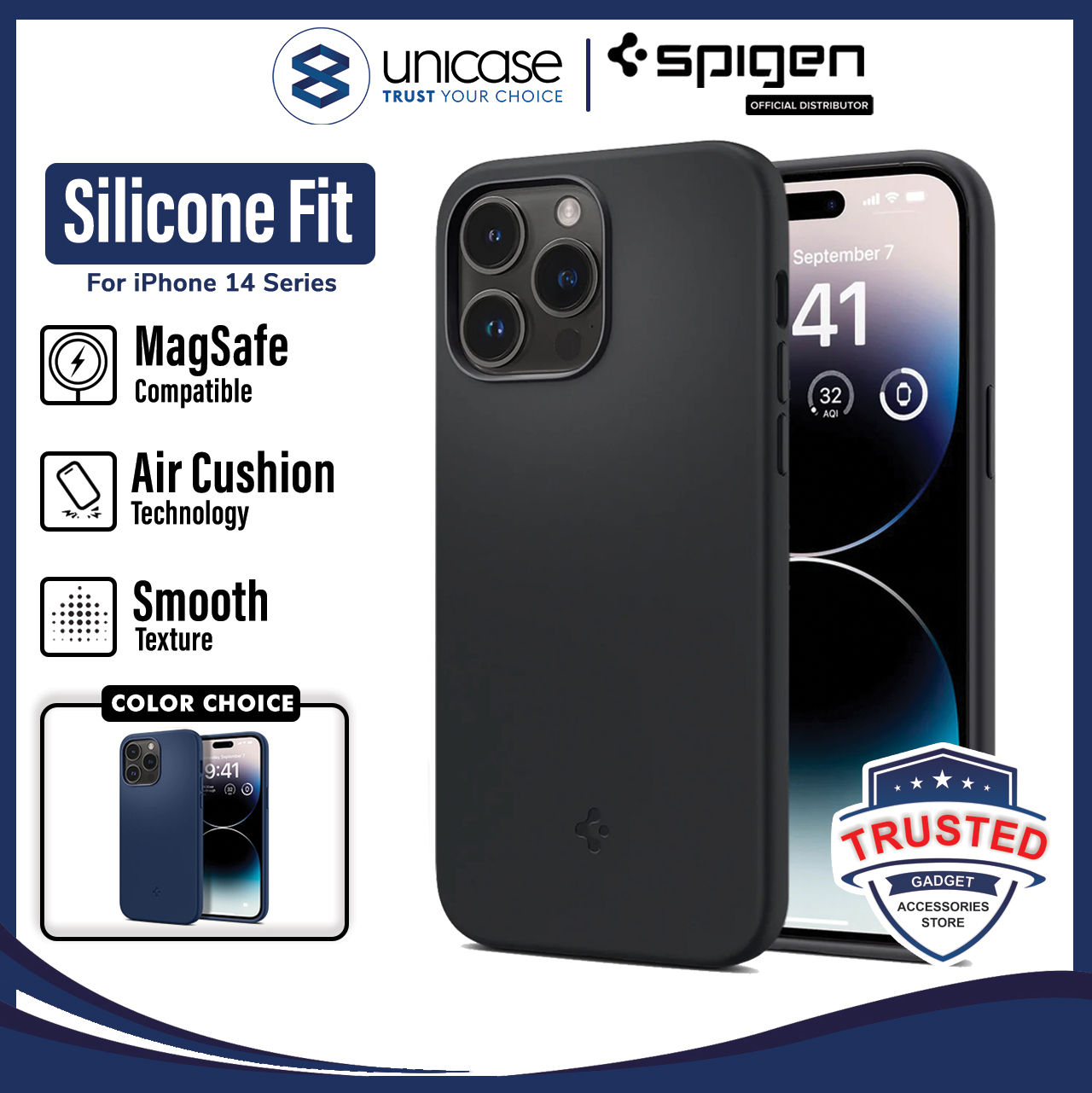Case iPhone 14 Pro Max Plus Spigen Silicone Fit MagSafe Matte Casing