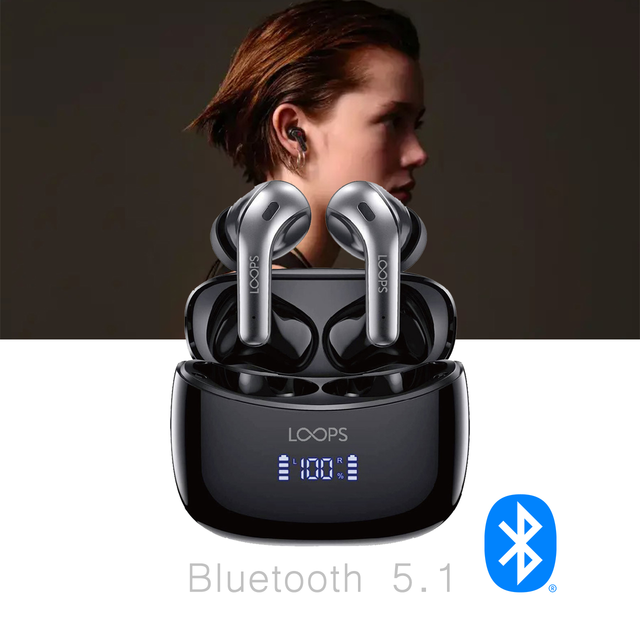 Headset Bluetooth 5.1 TWS LOOPS LED X03 True Wireless Earphone Earbuds