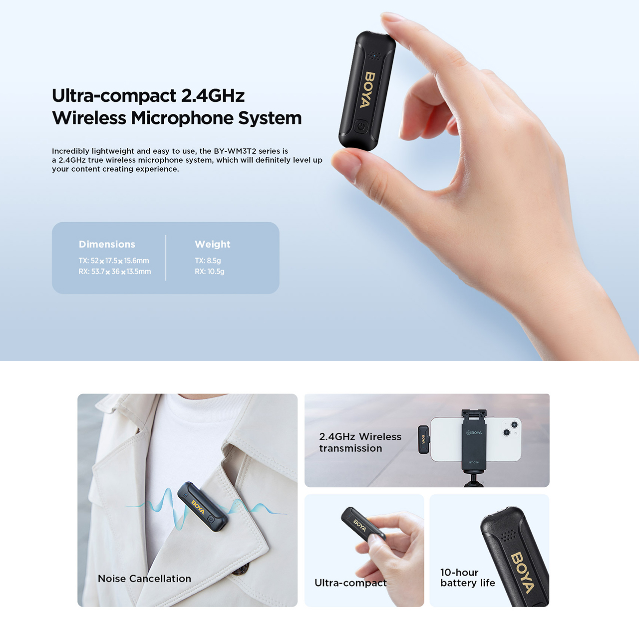 Microphone Wireless Boya BY-WM3T2-U1/D1 Mic USB C Lightning Clip On