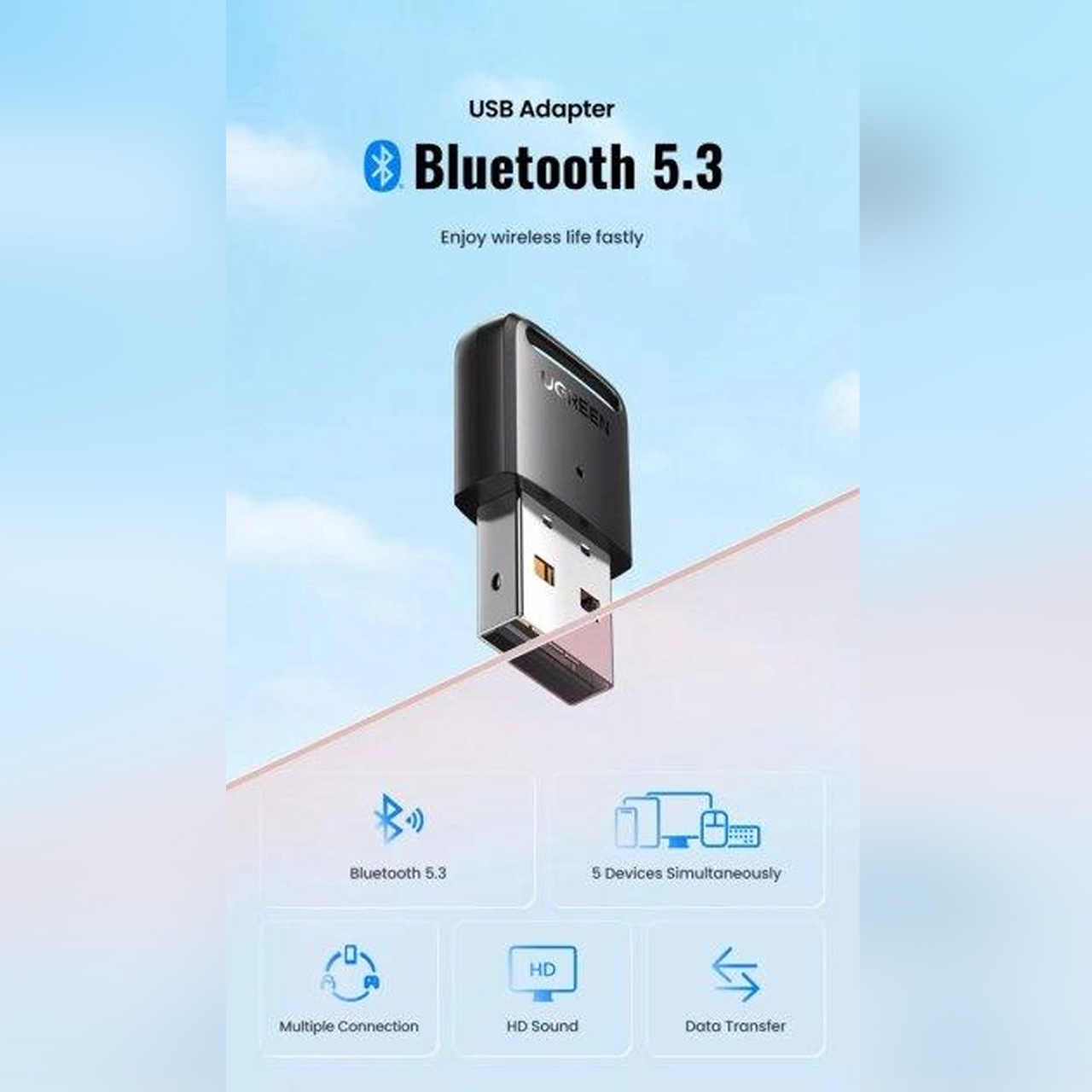 UGREEN Bluetooth Dongle USB Bluetooth 5.3 Adapter Receiver for PC - Black CM591 90225-1
