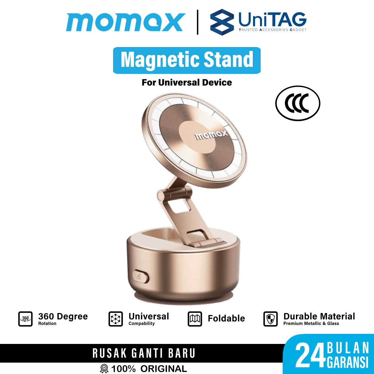 Momax Phone Holder 1-Snap Go Auto Suction Magnetic Phone Stand - Sandstone KH20L2