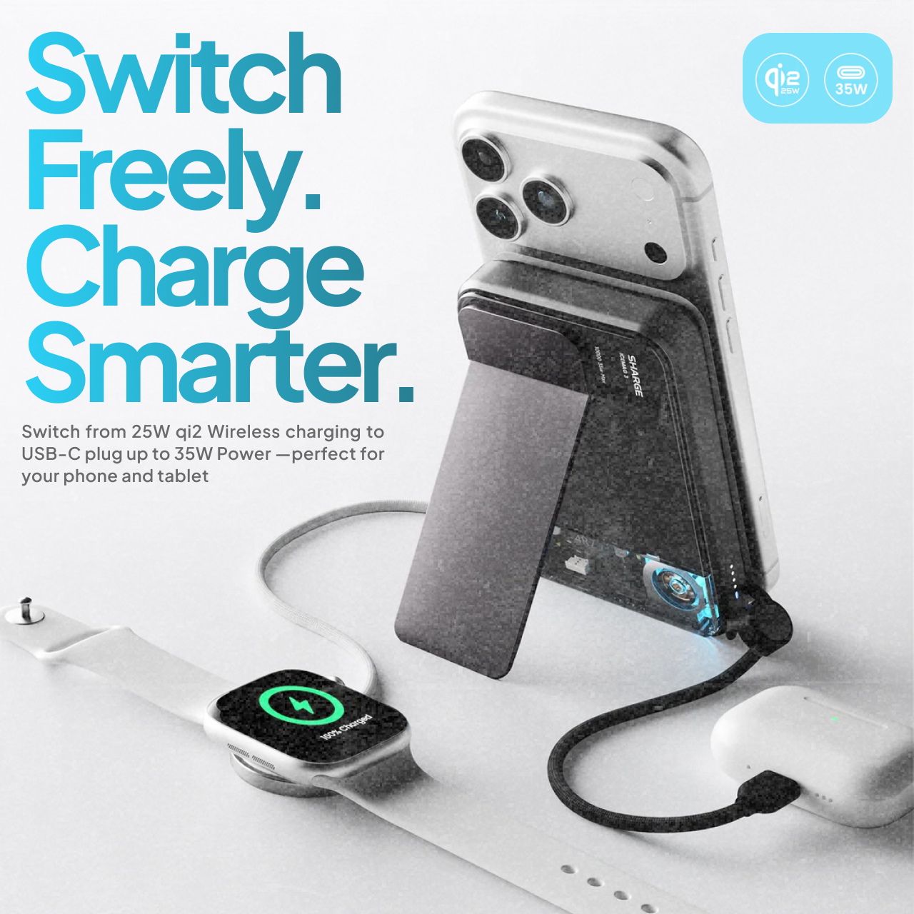 Sharge Powerbank Magsafe Transparent Stand 10000mAh IceMag 3 Qi 2.2 - Black YDD-SG-HW-JF3CX-HEI