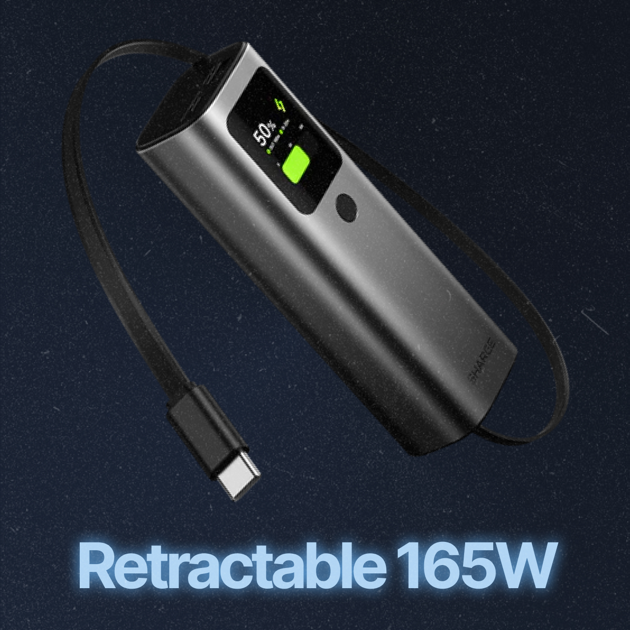 Sharge Powerbank 20000 mAh Built in Retractable Cable USB C 165W E4 - Black YDD-SG-E4SSX-HEI