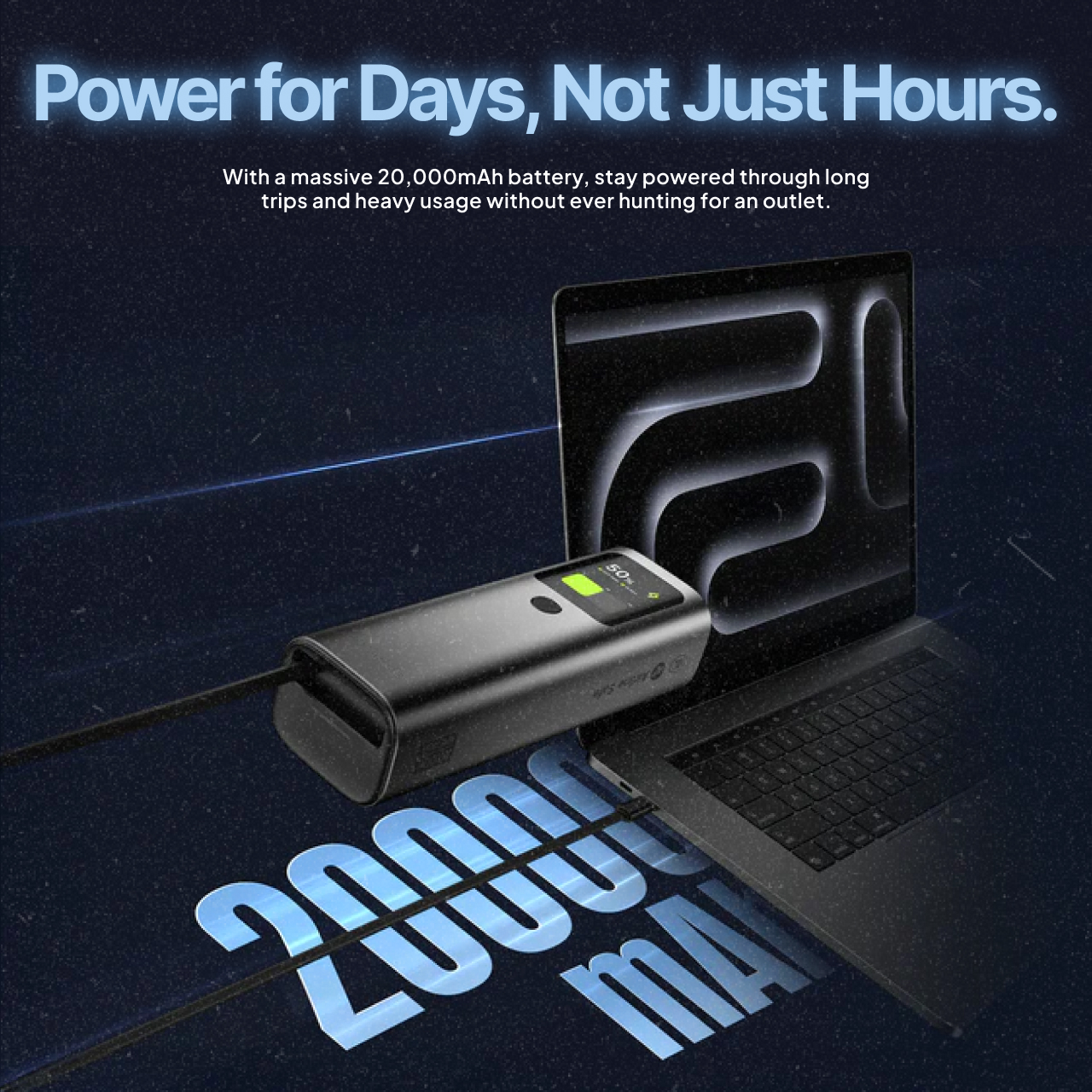 Sharge Powerbank 20000 mAh Built in Retractable Cable USB C 165W E4 - Black YDD-SG-E4SSX-HEI