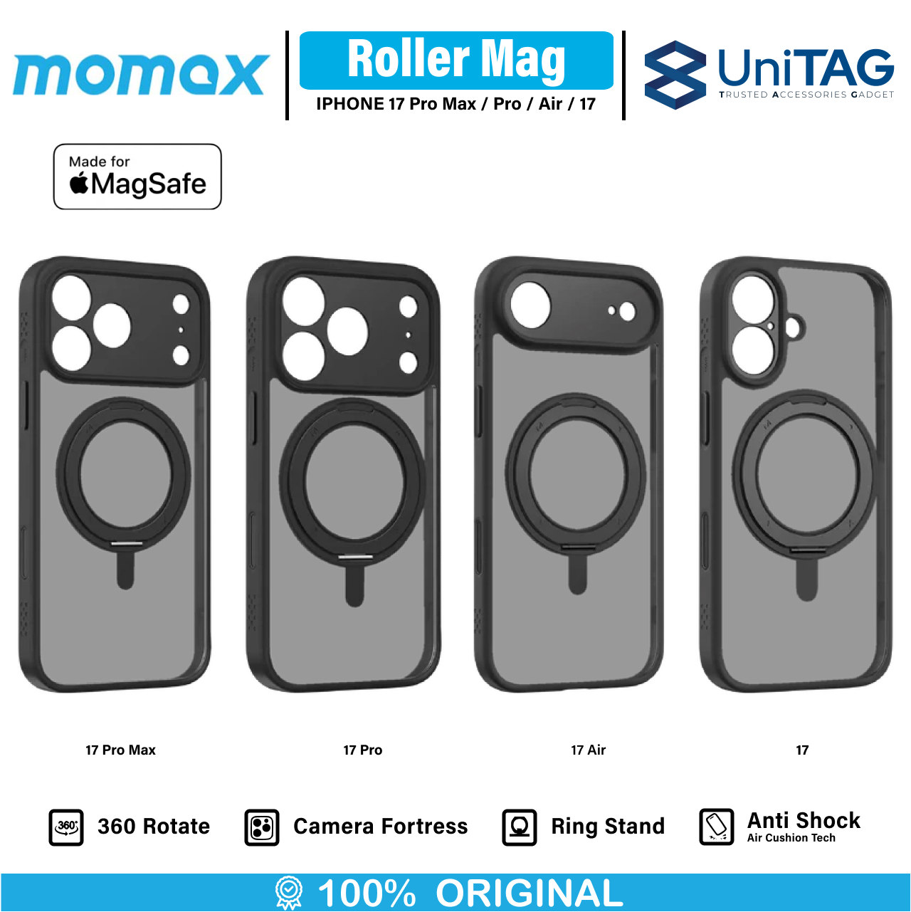 Momax iPhone Air Case Magsafe Stand CaseFORM Roller Magnetic - Black MRAP25LD