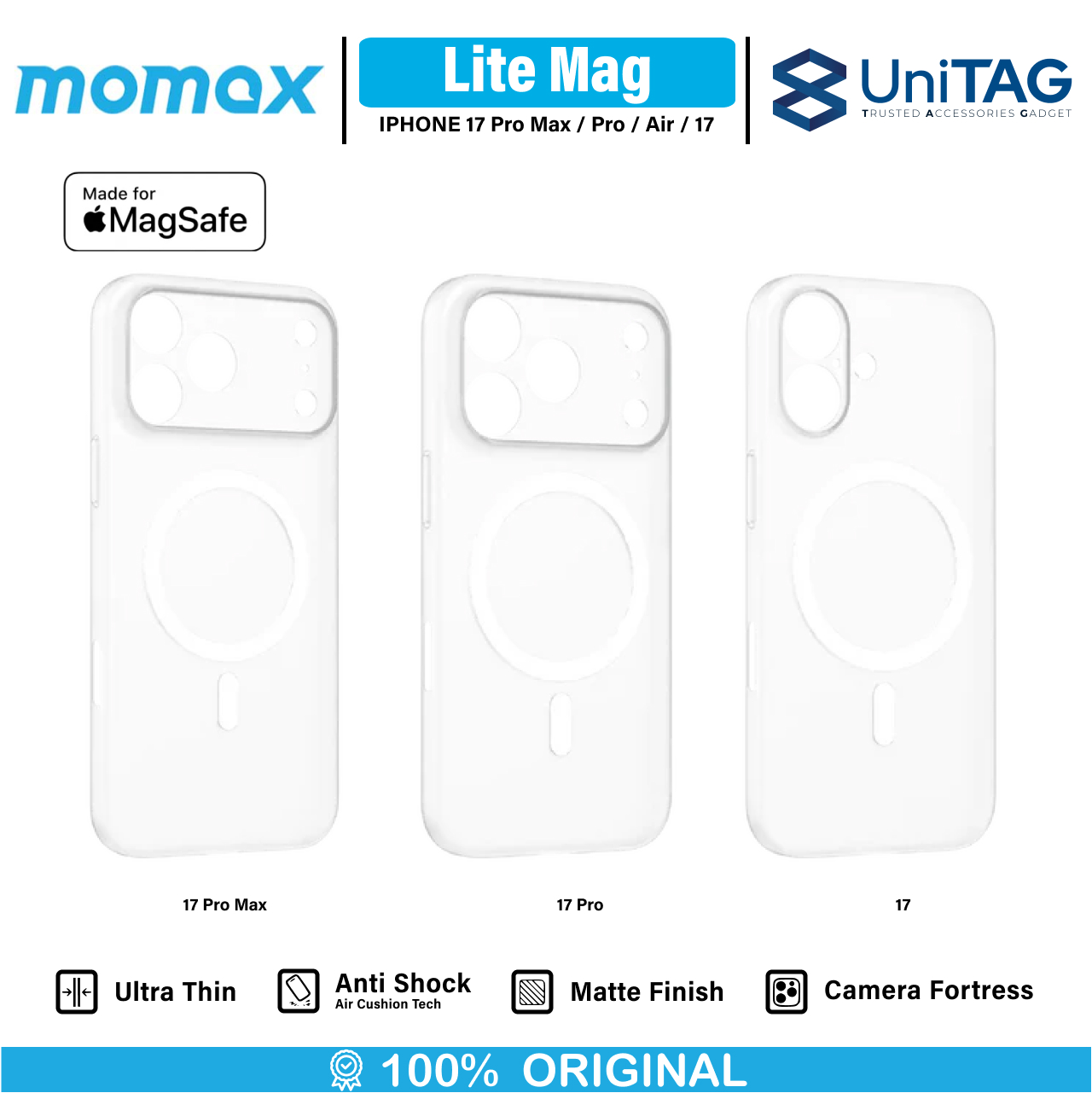 Momax iPhone 17 Case Magsafe CaseForm Lite Magnetic - Transparent Clear MTAP25SW