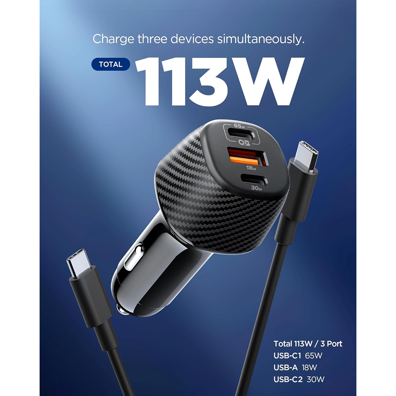 Spigen Car Charger 113W 1A2C Essential EV1133 - Carbon Black ACP09543